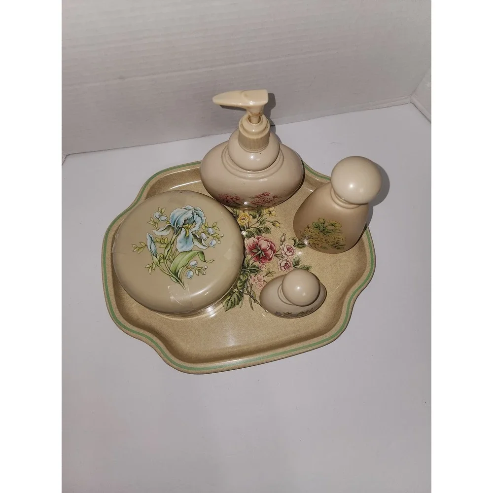 Avon Timeless Ariane‎ The Full Vanity Set Vintage Flowers Tray Bottles Powder
